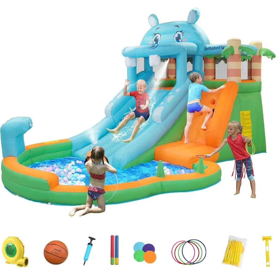 Casa de rebote inflable para casa de juegos, castillo con soplador, tobogán de agua, casa de rebote para niños pequeños, húmedo y seco
