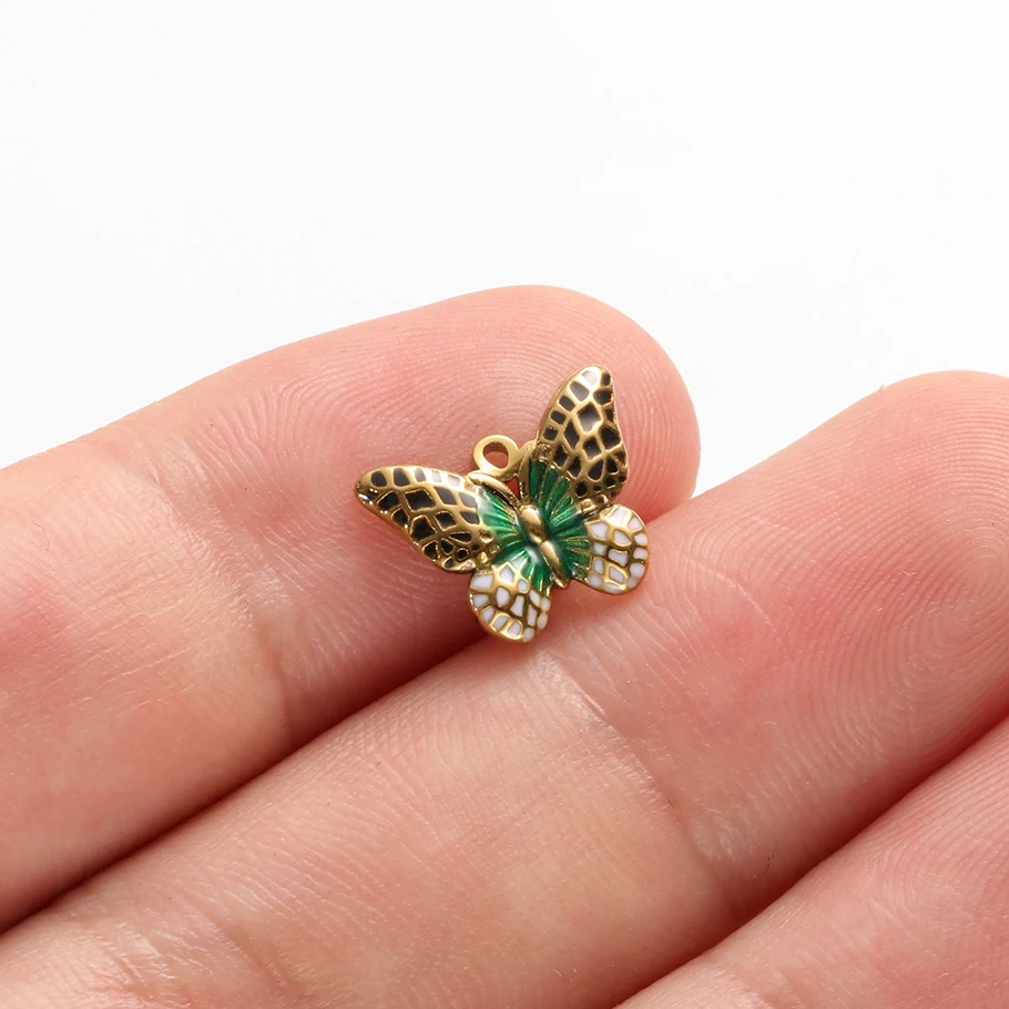 5 Stück goldfarbene kleine Anhänger mit Tiermotiven, Schmetterling, Giraffe, Vogel, Edelstahl, Meereslebewesen-Anhänger für die Schmuckherstellung, Halsketten-Charms – Detail 20