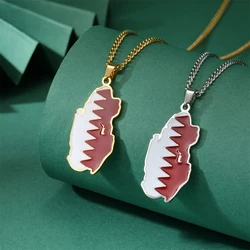 EUEAVAN Drip Oil Qatar Map Necklace For Women Men Stainless Steel Qatari Country Flag Pendant Chain Patriotic Jewelry Wholesale