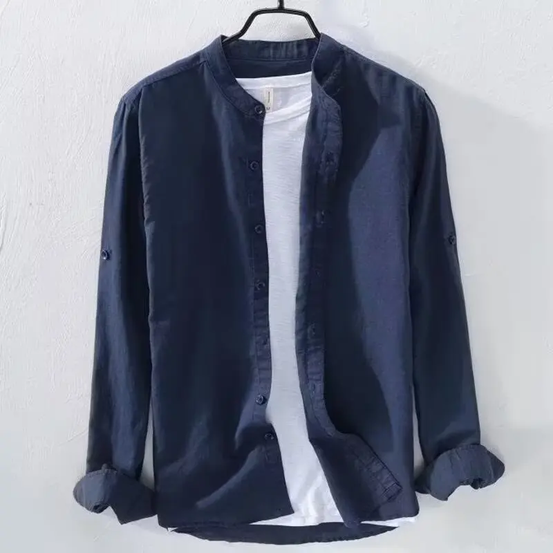 

Новая мужская дышащая повседневная футболка из чистого льна Long Sve Loose Fit round Ne, модная весенне-осенняя одежда