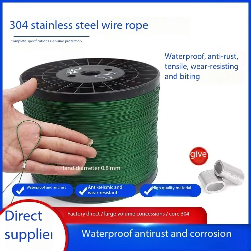 304 Stainless Steel Coated Steel Wire Rope, Anti Bite Wear-Resistant Fishing Wire, Jewelry Pendant Llamp Crystal Wire 0.38-2.0mm