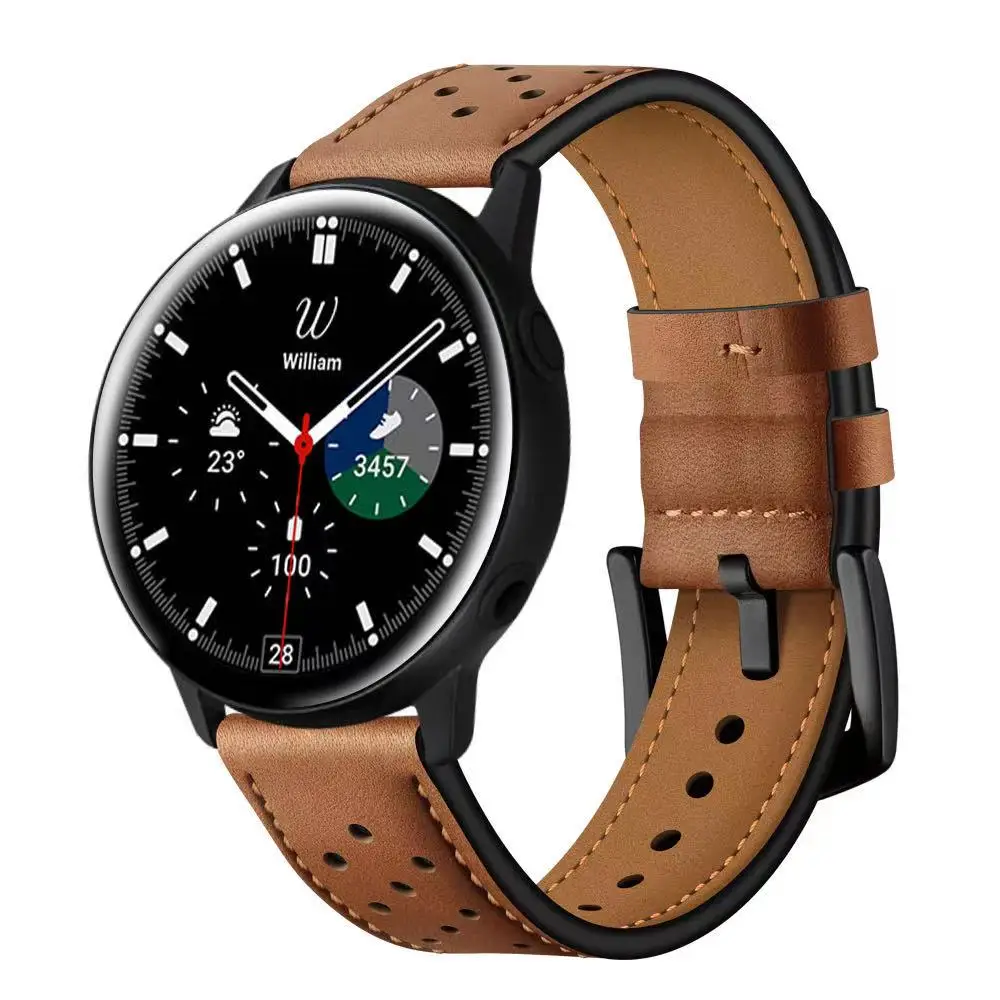 Correa de cuero para Samsung Galaxy Watch 6 Classic, correa de pulsera transpirable de 20mm, 47mm, 43mm, 5 Pro, 6/5/4, 40mm, 44mm