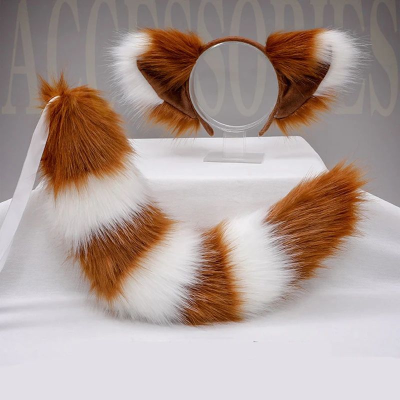 XMAS Anime Fox Tail and Ears Set Cosplay Prop Kamisama Kiss Hajimemashita Fox Ear Tail Plush Wolf Cat Headwear Halloween Party