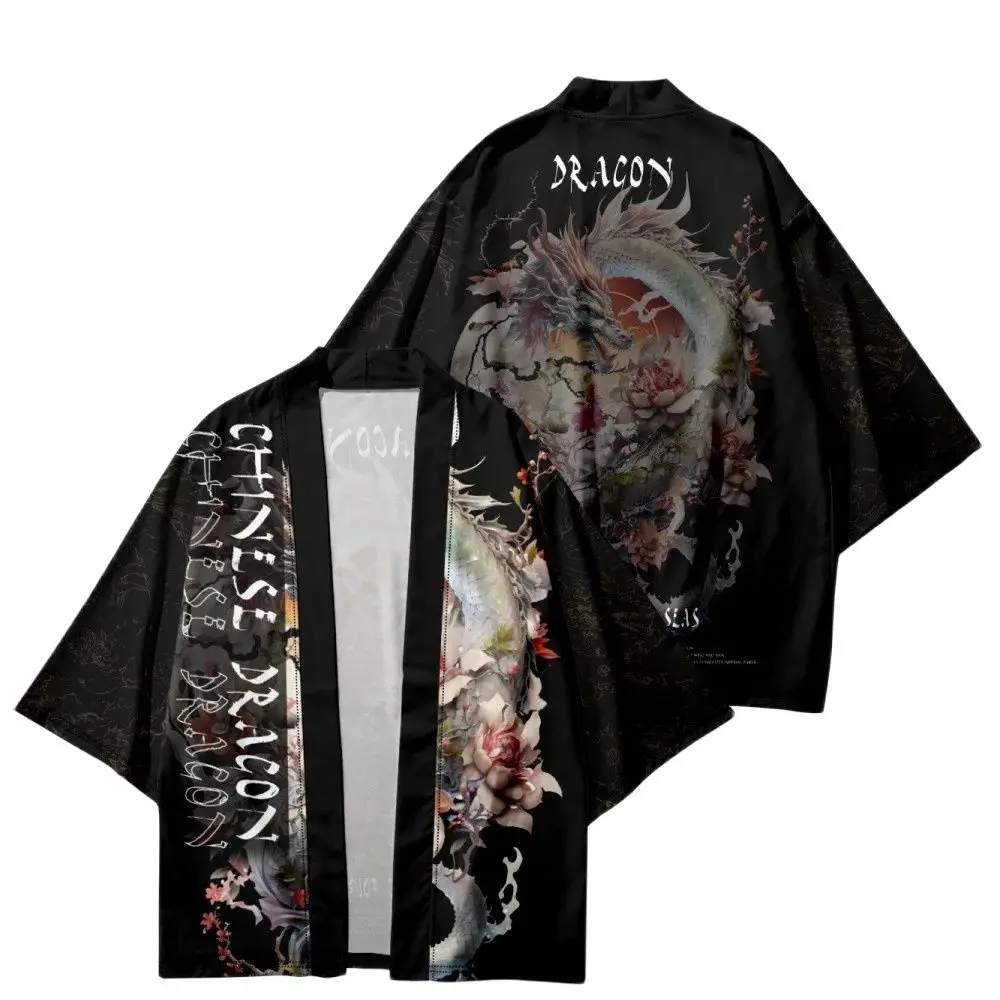 Anime Dragon Print Haori Japanese Streetwear Cardigan Women Men Cosplay Kimono Yukata Plus Size 6XL 5XL