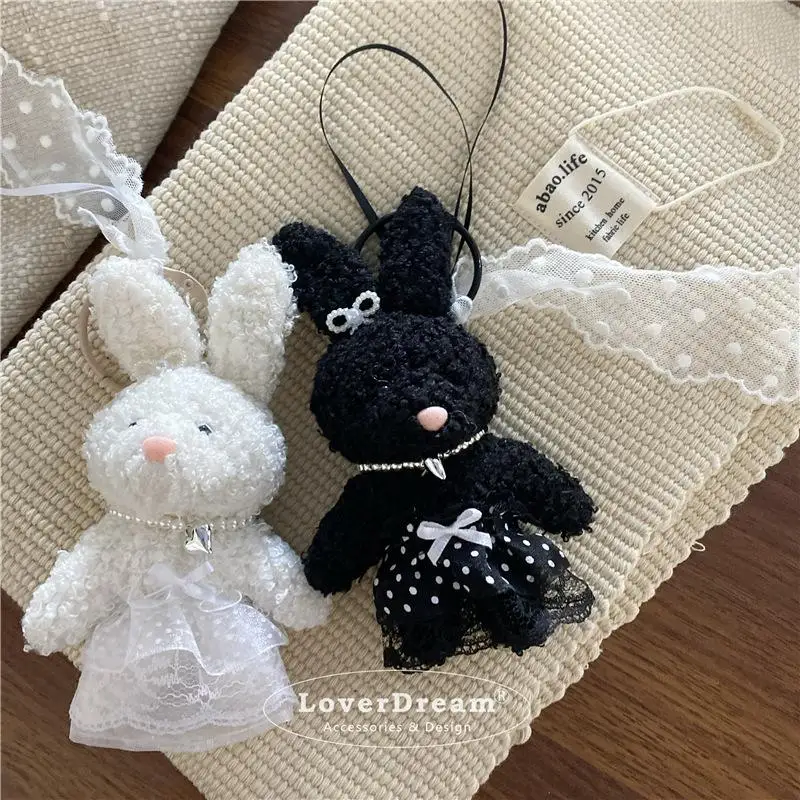 New Black White Lace Ballet Bear Rabbit Plush Pendant Fashionable Elegant High End Girls Heart Bag Accessories Cutes Small Gifts