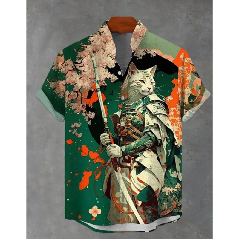 2025 New Men's Short Sleeved Shirt With Ukiyo-e Pattern Oversized Summer Clothing Men Shirts Camisas Para Hombre Elegantes