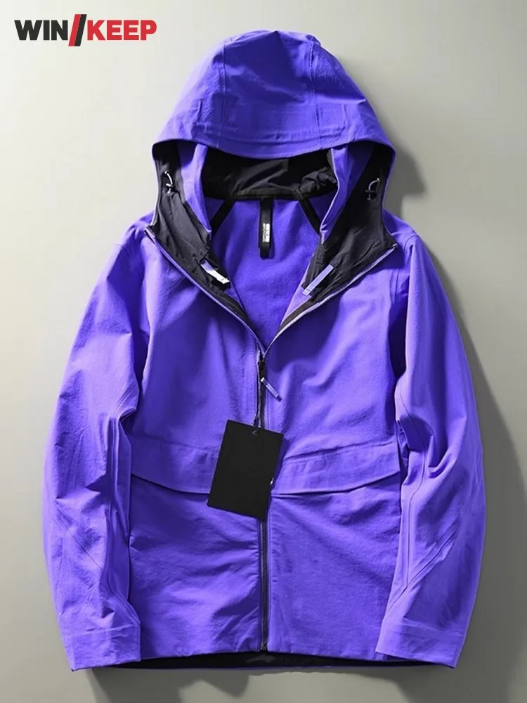 Spring Leisure Mens Outdoors Versatile Soft Shell Thin Camping Hiking Solid Color Jacket Long Sleeve Breathable  Hooded Coat