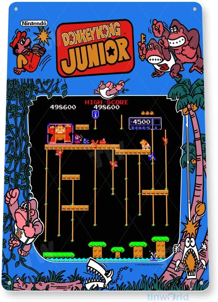 علامة Tinworld TIN "Donkey Kong Junior Arcade Shop غرفة الألعاب سرادق وحدة التحكم ديكور B066