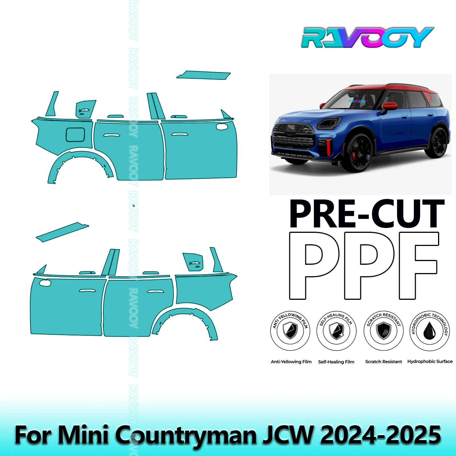 

For Mini Countryman JCW 2024-2025 8.5mil Clear Matte Pre-Cut PPF Door & A/B Pillar Kit TPU Paint Protection Film Set