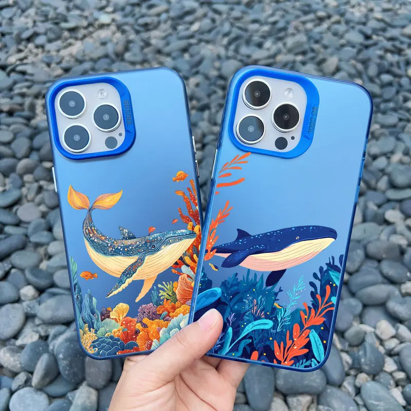 

Shark Painted Sea Whale Marine Organism Laser Phone Case For IPhone 16 15 14 Pro Max Plus 13 11 12 Pro Max Mini Shockproof Cover