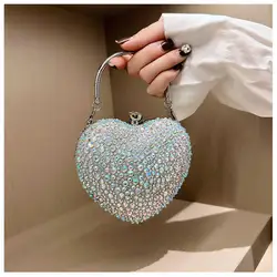 Luxury Diamond Heart Shape Clutch Evening Bag Shiny Crystal Handbag Wedding Dress Party Top-Handle Shoulder Bag Rhinestone