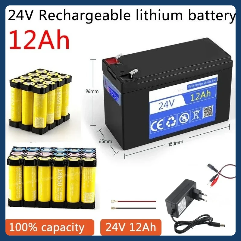 

24v battery 18650 pack real capacity 12Ah Rechargeable Battery Built-in BMS for camping equipment Solar System