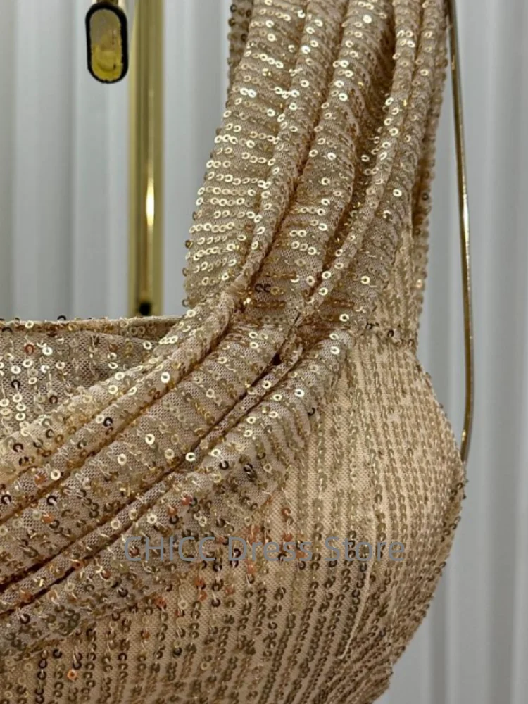 Gouden Galajurken Eén Schouder Mouwloze Zeemeermin Avondjurk Elegante Bruiloftsgast Feestjurk Aangepaste robes de soirée