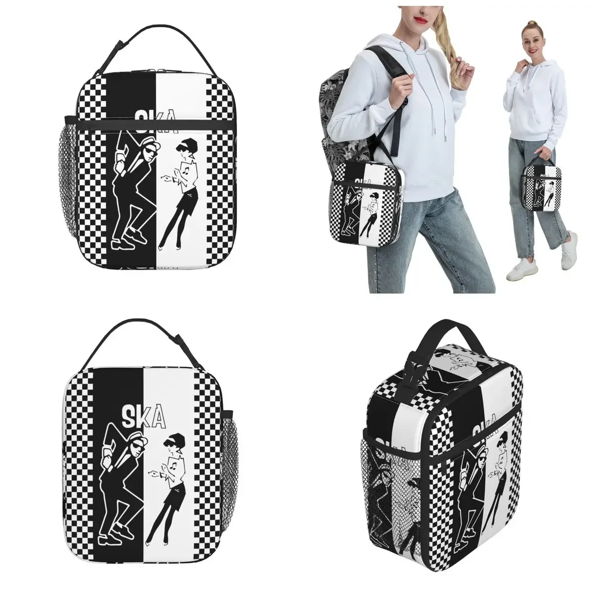 Punk Rock 2 Tone Music Ska Skank Dance Insulated Lunch BagTwo Tone Checkered Storage Food Box Portable Thermal Cooler Lunch Box