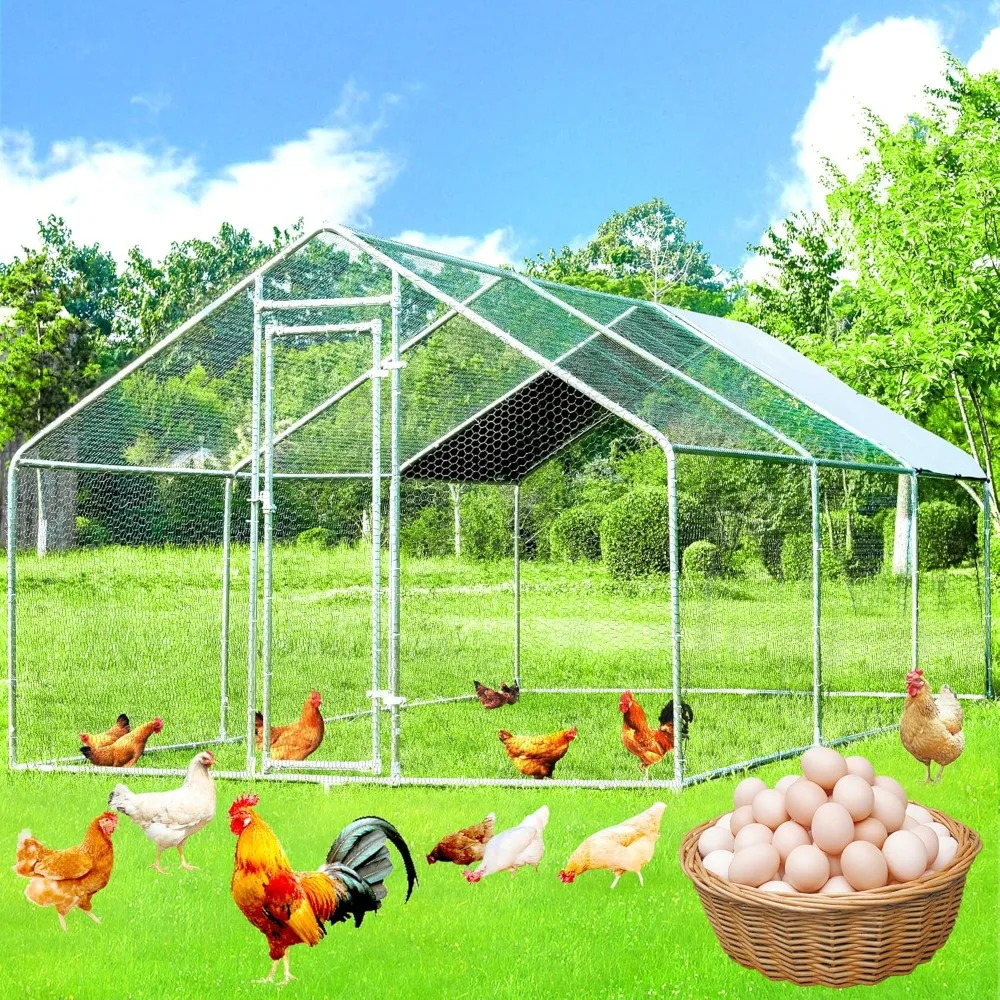 

Large Chicken Coop Chicken Runs for Yard with Cover Outdoor Metal Pet Pens Poultry Cage Duck Rabbit House Backyard Use