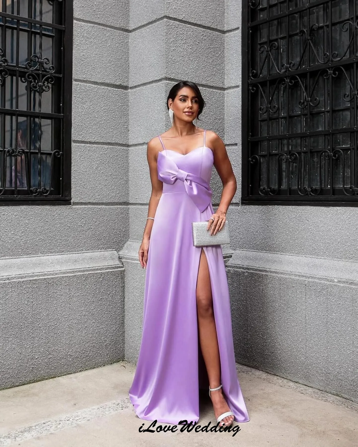 

Spaghetti Strap Purple Evening Dresses 2025 Elegant A-Line Prom Dresses Wedding Party Dress For Woman Satin Bow Gala Customized