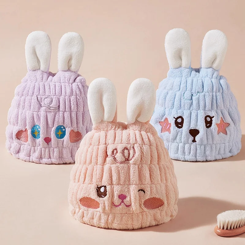 

Cute Coral Fleece Baby Hair Towel Wrap Quick-Drying Absorbent Newborn Shower Cap Soft Kids Bath Head Wrap for Hair Drying