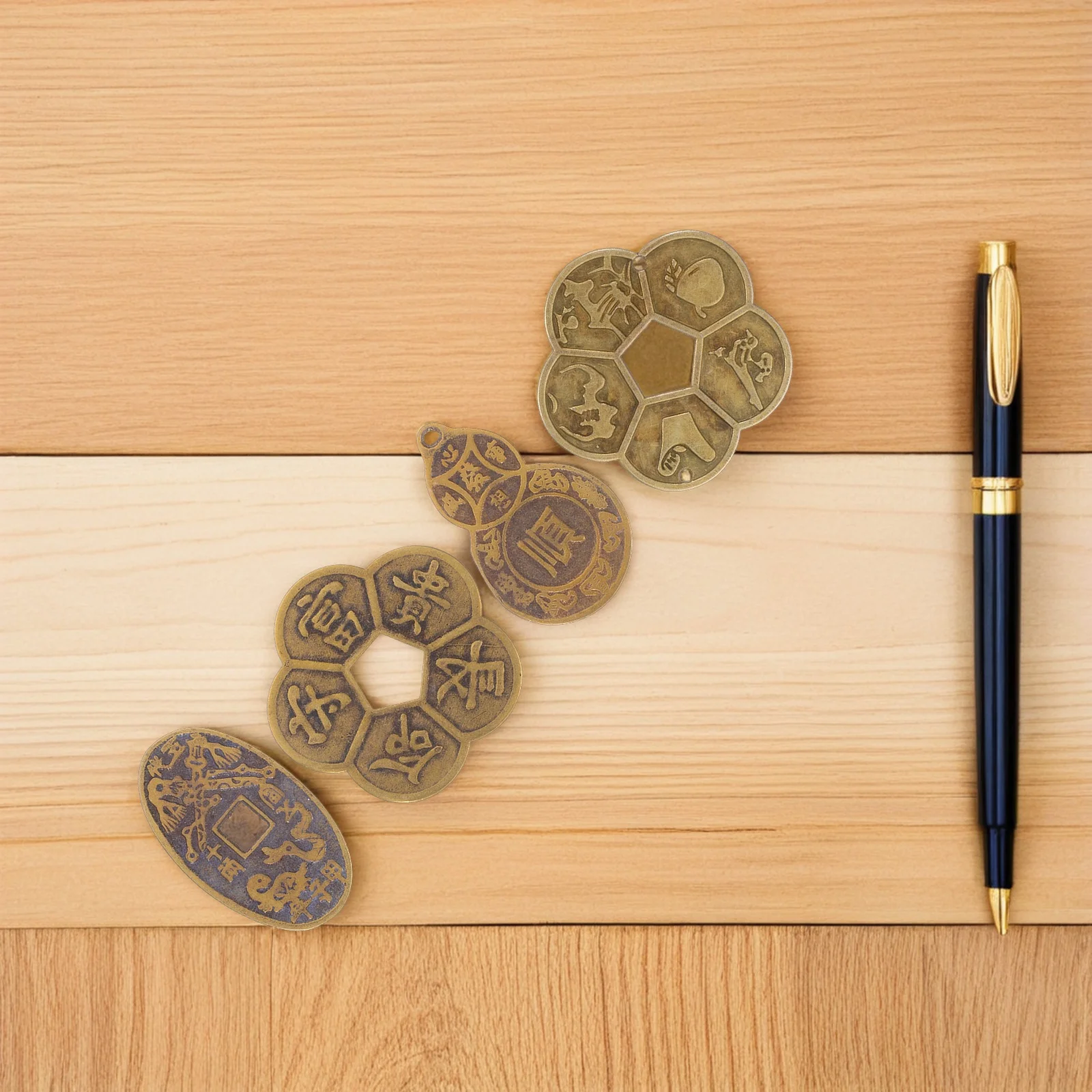 

4Pcs Brass Feng Shui Coins Chinese Luck Charms Style Multi-Function Decorative Accessories for Home Office Positive