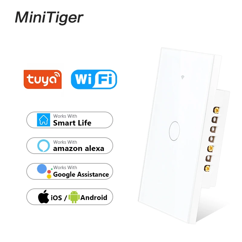 

Minitiger White 1/2/3 Gang 1 Way Required RF 433MHZ Wifi Touch Switch Smart Home Wall Light Support Alexa Tuya App Remote Amazon