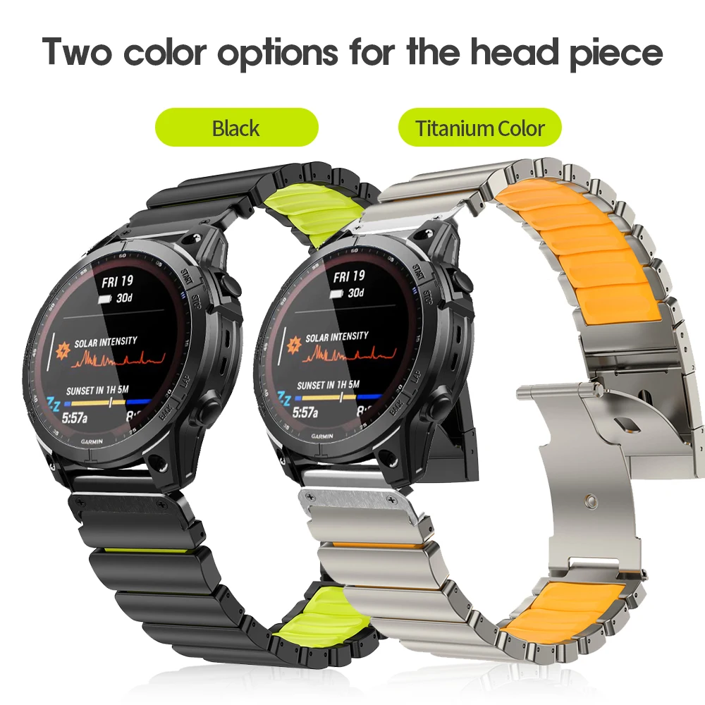 

26mm Titanium + Rubber Strap For Garmin Quatix 8 /Fenix E 8 AMOLED 47/51mm 7 7X Pro 6X Sapphire 5 5X 3HR Metal Silicone Band