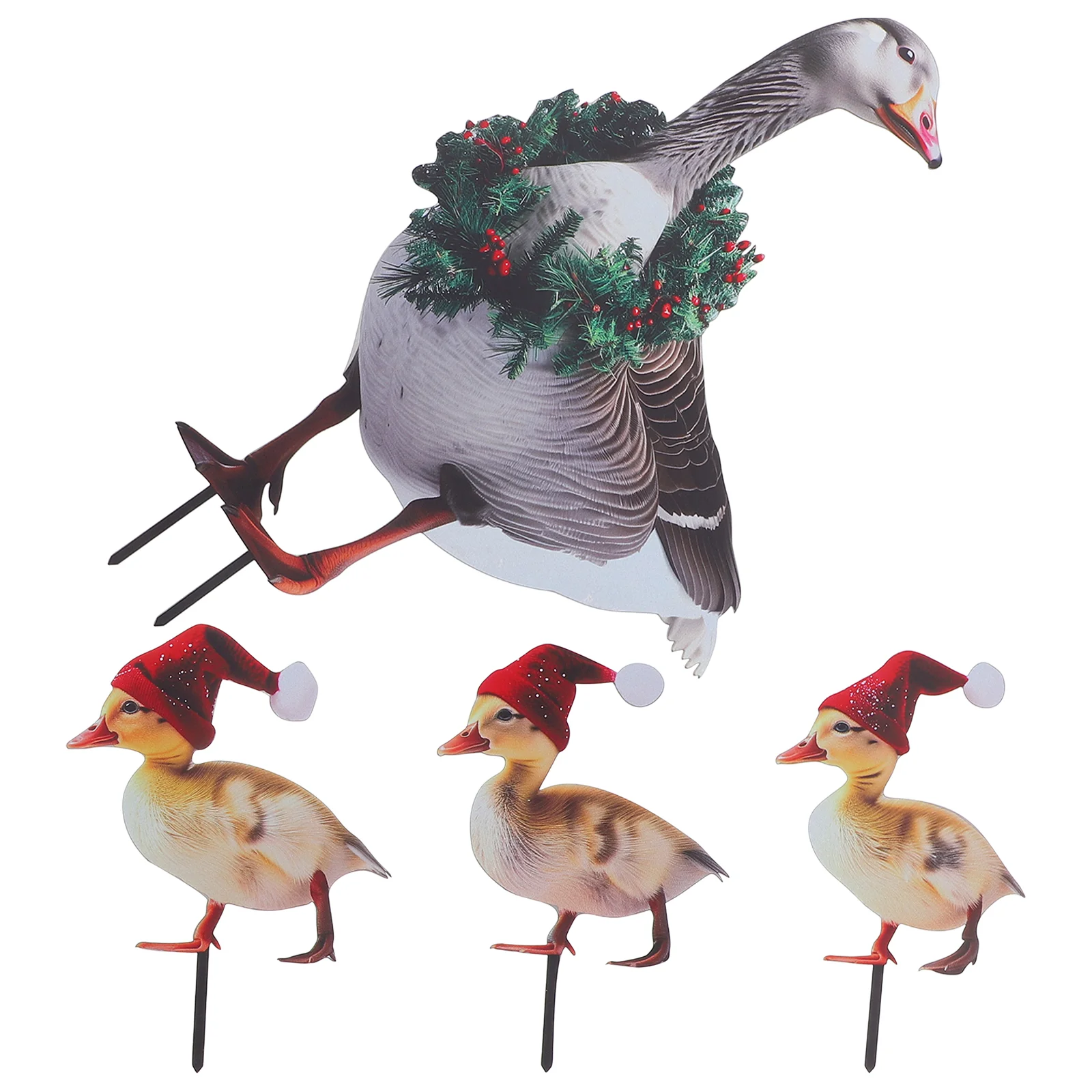 

4 Pcs Christmas Decoration Plugin Garden Ducks Yard Sculpture Outdoor Furniture Decorations Wrought Iron outside Statues for