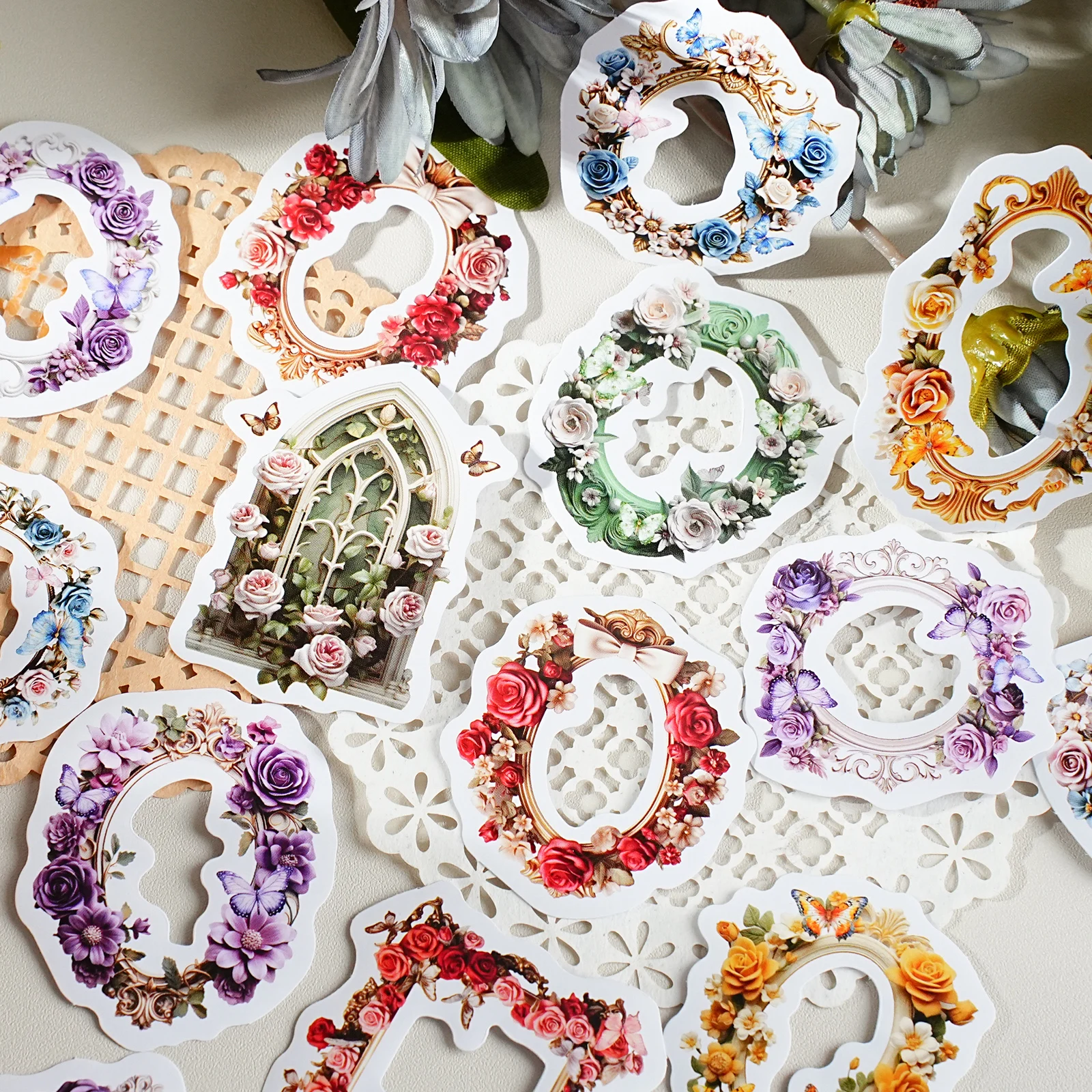 Mr. Paper, 30pcs/bag, Butterfly Flower Shaped Border Stickers, DIY Collage Landscape Decoration Material Stickers