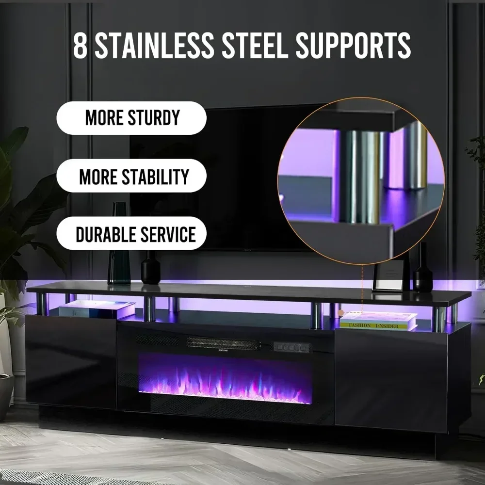 Electric Fireplace with LED Light, Entertainment Center, 2 Tier Console Stand for TVs Up to 80 \