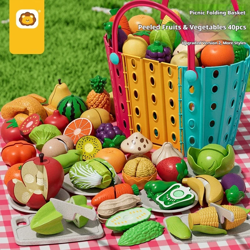 

Baby Simulation Fruit Cutting Toys Foldable Storage Basket Montessori Instructive Pretend Play Set Realistic Fruit Vegetable