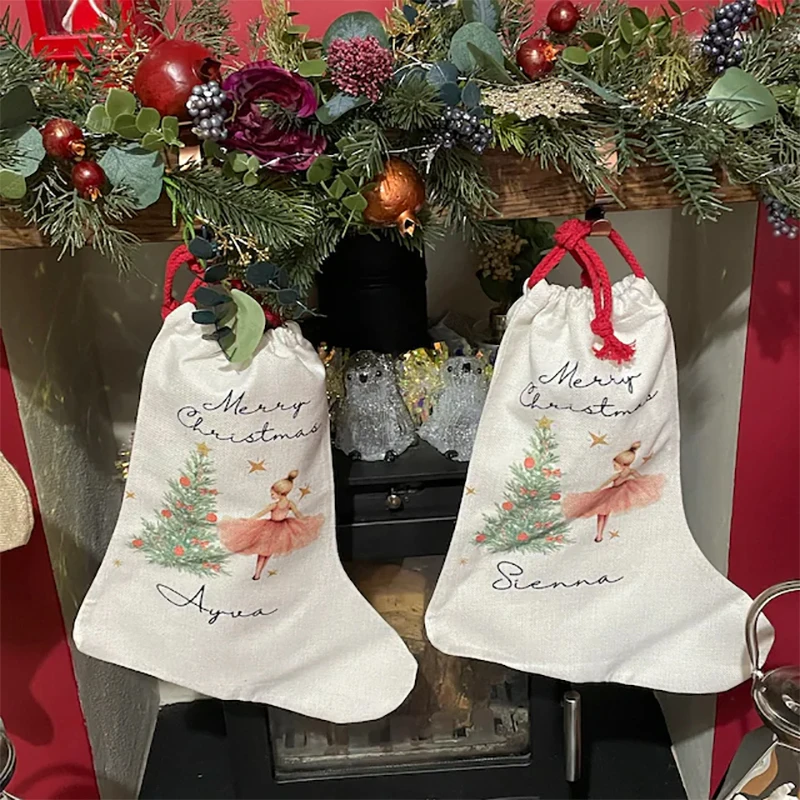 Saco de Papá Noel personalizado, Cascanueces, ratón, azúcar, ciruela, Hada, media de Navidad, Feliz Navidad, vacaciones, regalo familiar, bolsa de