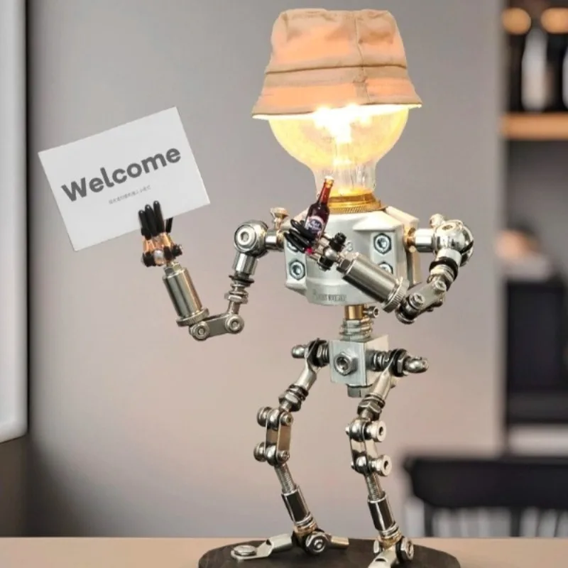 

Настольные светильники с роботом в форме нержавеющей стали, USB-материал, светодиодные ночные светильники, креативные настольные лампы для игровой комнаты, спальни, декора комнаты