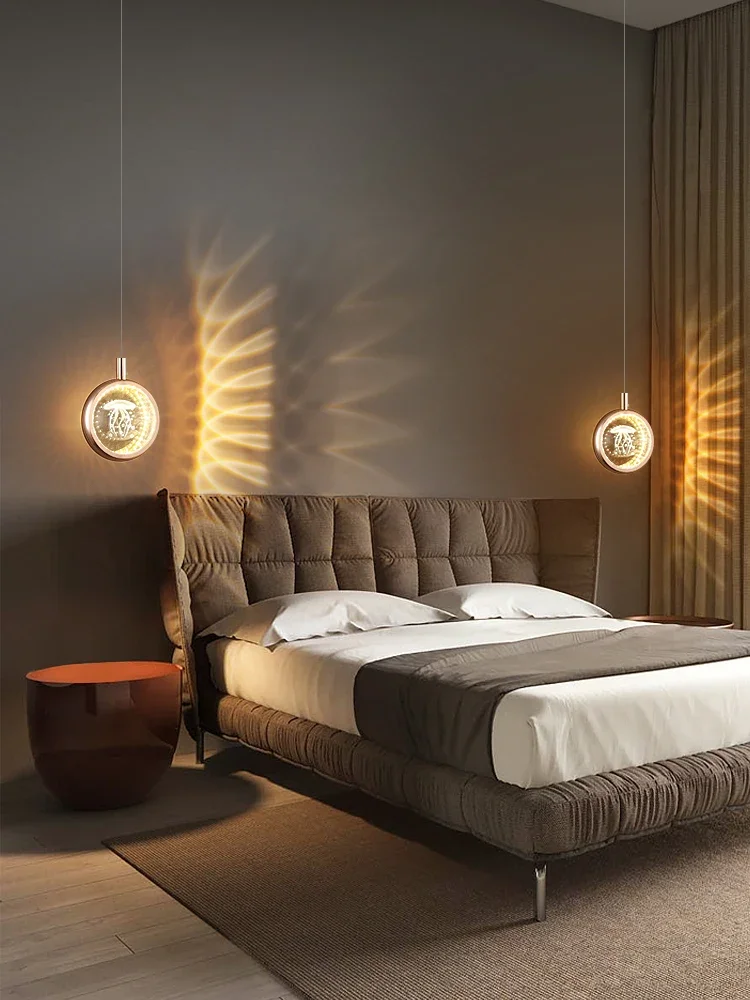 

Bedside bedroom light 2023 new modern minimalist aisle crystal creative and personalized art long line small chandelier