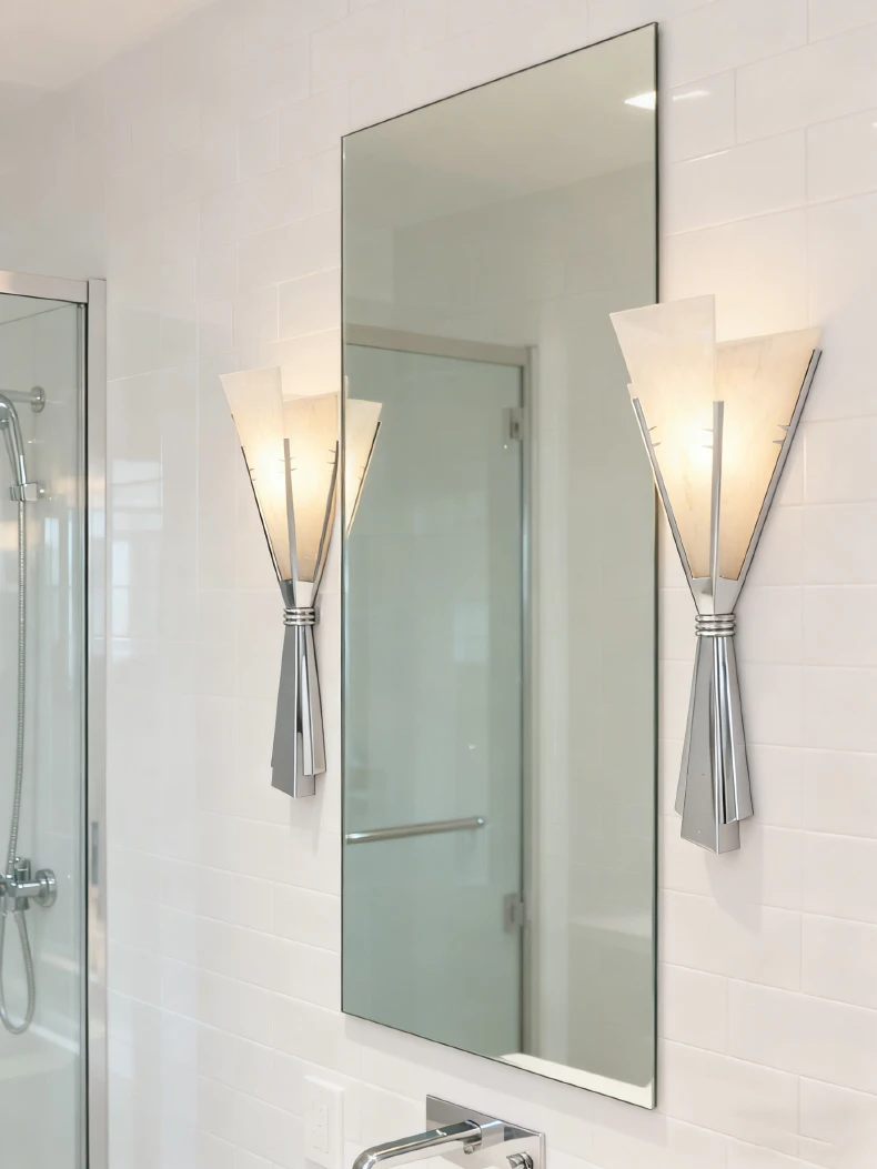 Art Chrome Metal Wall Light Natural Marble Stainless Steel