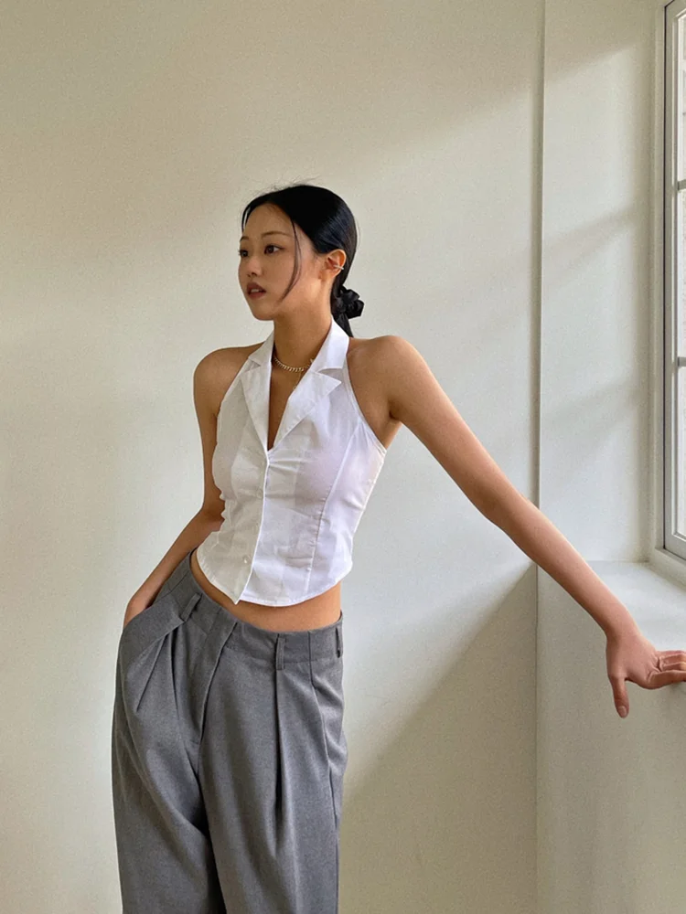 アメリカンスタイルショートシャツセクシーガールベストトップ女性夏新鮮なアウターウェアキャミソールノースリーブスリムフィット綿ポリエステルブレンド