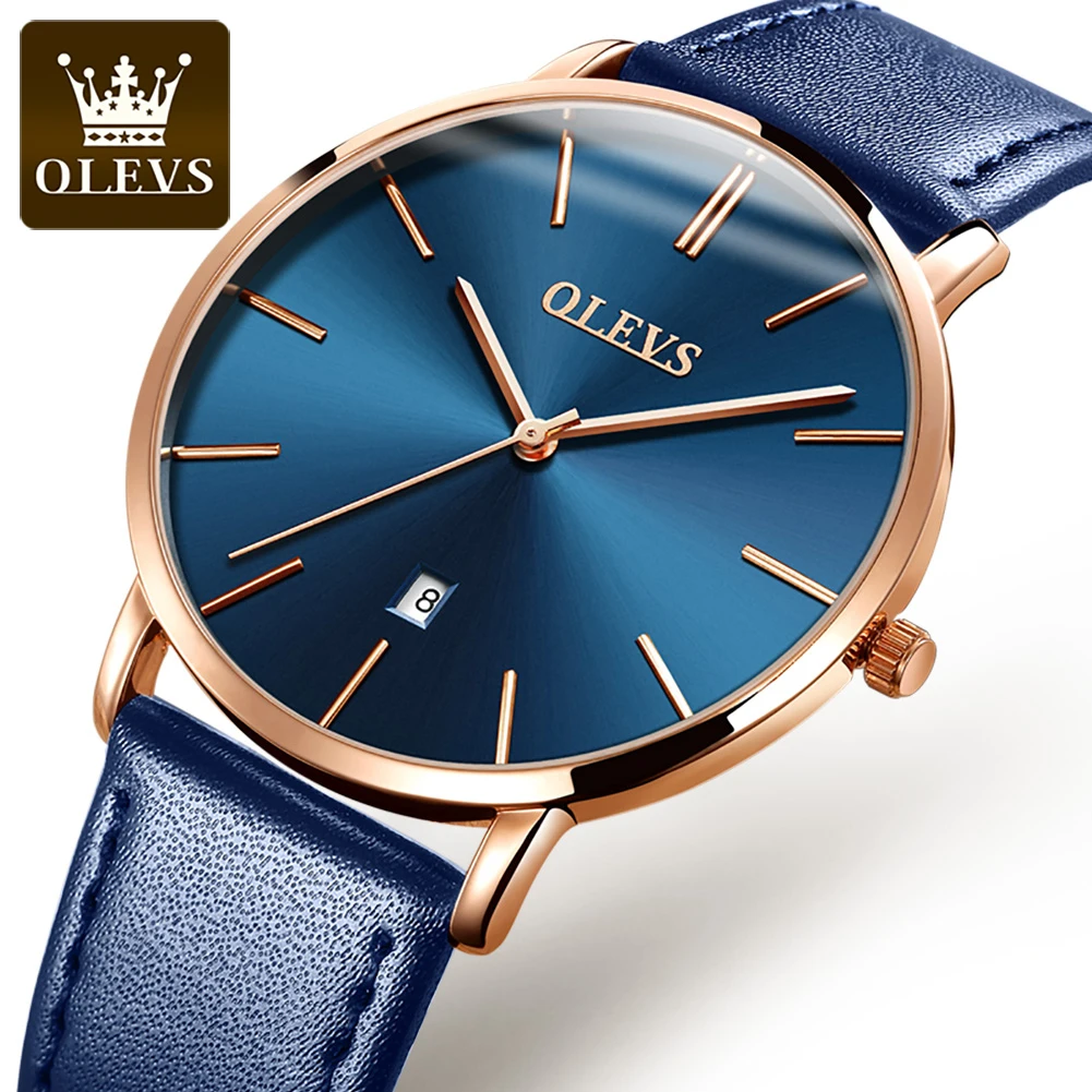 OLEVS 6.5mm Ultra Thin Japan Quartz Watch for Men Date Minimalist Casual Business Dress Leather Strap Waterproof Men\'s Watch