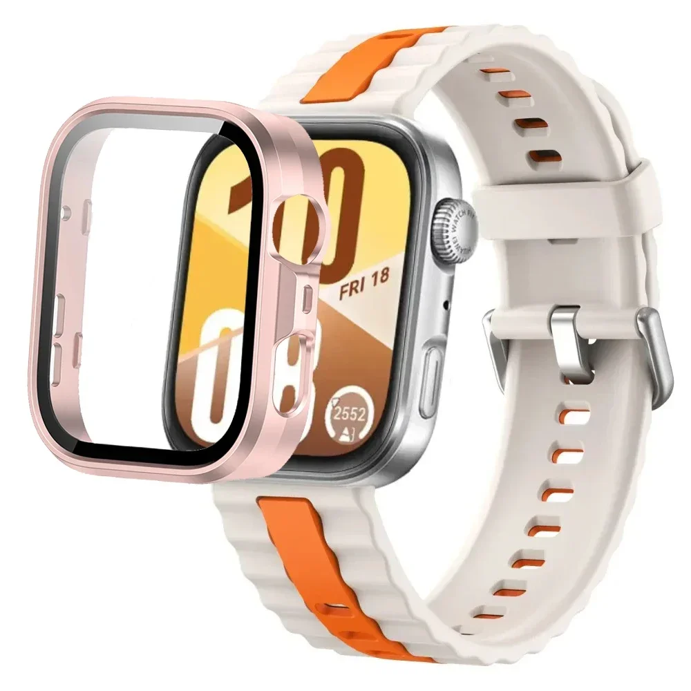 حافظة كمبيوتر + حزام سيليكون لساعة هواوي فيت 4/فيت 3 سوار ناعم لساعة هواوي فيت 4 برو غطاء حماية للشاشة