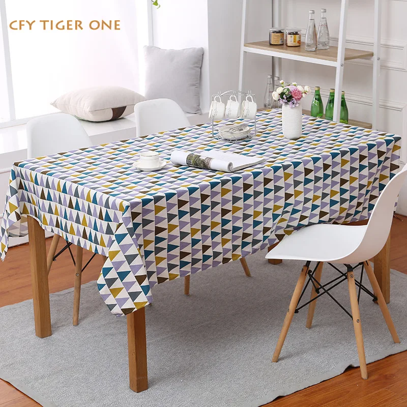 

Cotton Linen Nordic Geometric Colored Blue Triangle Rectangular Tablecloth Resistant Coffee Table Mat Dustproof Table Cover