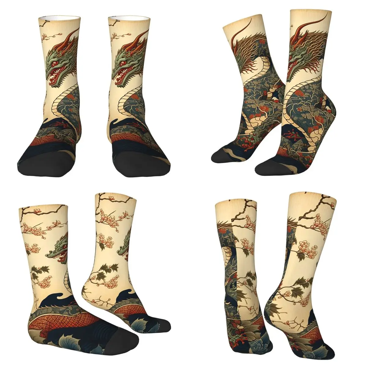 

Носки в стиле ретро с японским драконом, впитывающие пот, в стиле Харадзюку, всесезонные длинные носки унисекс, подарки на День святого Валентина