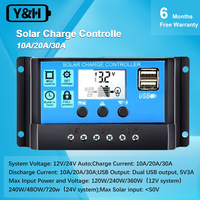 Regolatore solare 12V/24V 30A 20A 10A regolatore solare caricabatteria PWM Display LCD doppia uscita USB 5V