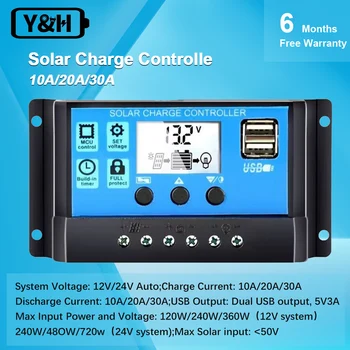 Regolatore solare 12V/24V 30A 20A 10A regolatore solare caricabatteria PWM Display LCD doppia uscita USB 5V 1