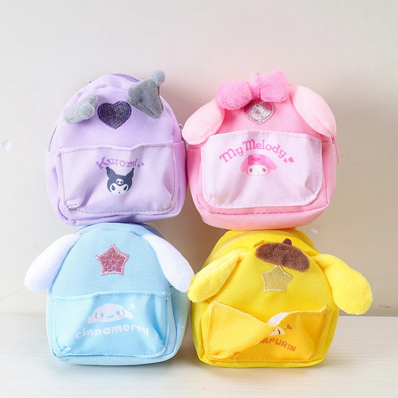 SanriosKawaii Kuromi Melody Mini Schoolbag Pendant Cartoon Pochacco Cinnamoroll Headphones Storage Bag Cute Coin Purse Wrist Bag