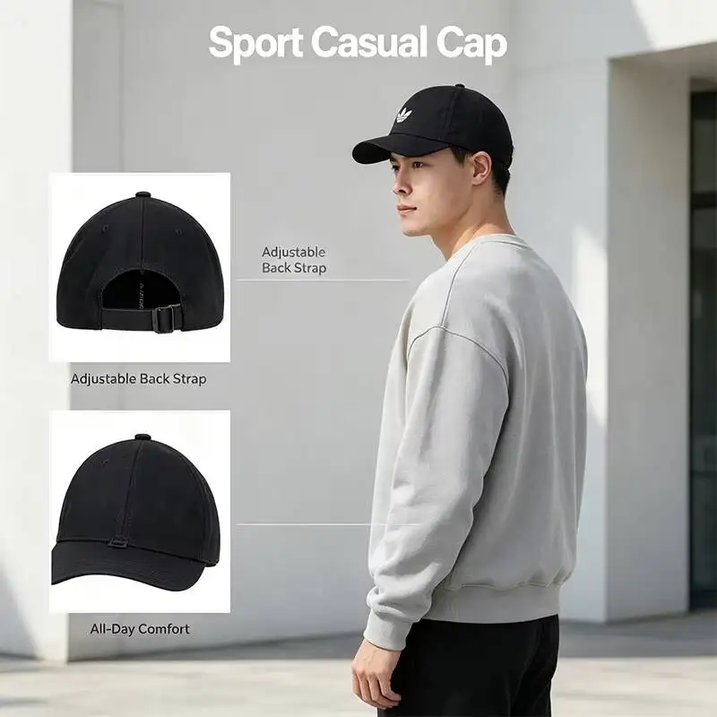 New Adidas Black Baseball Cap Soft Cotton Adjustable Back Strap Minimal Logo Outdoor Sport Casual Hat Jc6023