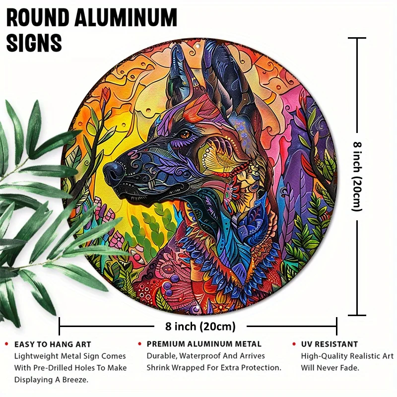 Belgian Malinois Dog 20.32x20.32cm Round Aluminum Sign - Durable & Weather-Resistant Outdoor/Indoor Decor, UV Protected, Scratch