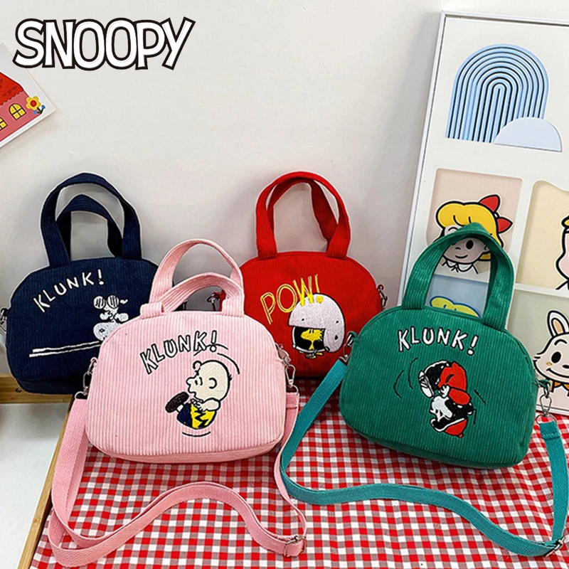 Snoopy Women Crossbody Bag Anime Large Capacity Shoulder Bag Women Corduroy Handbag Tote Bags Student Phone Bag Shopper Bags