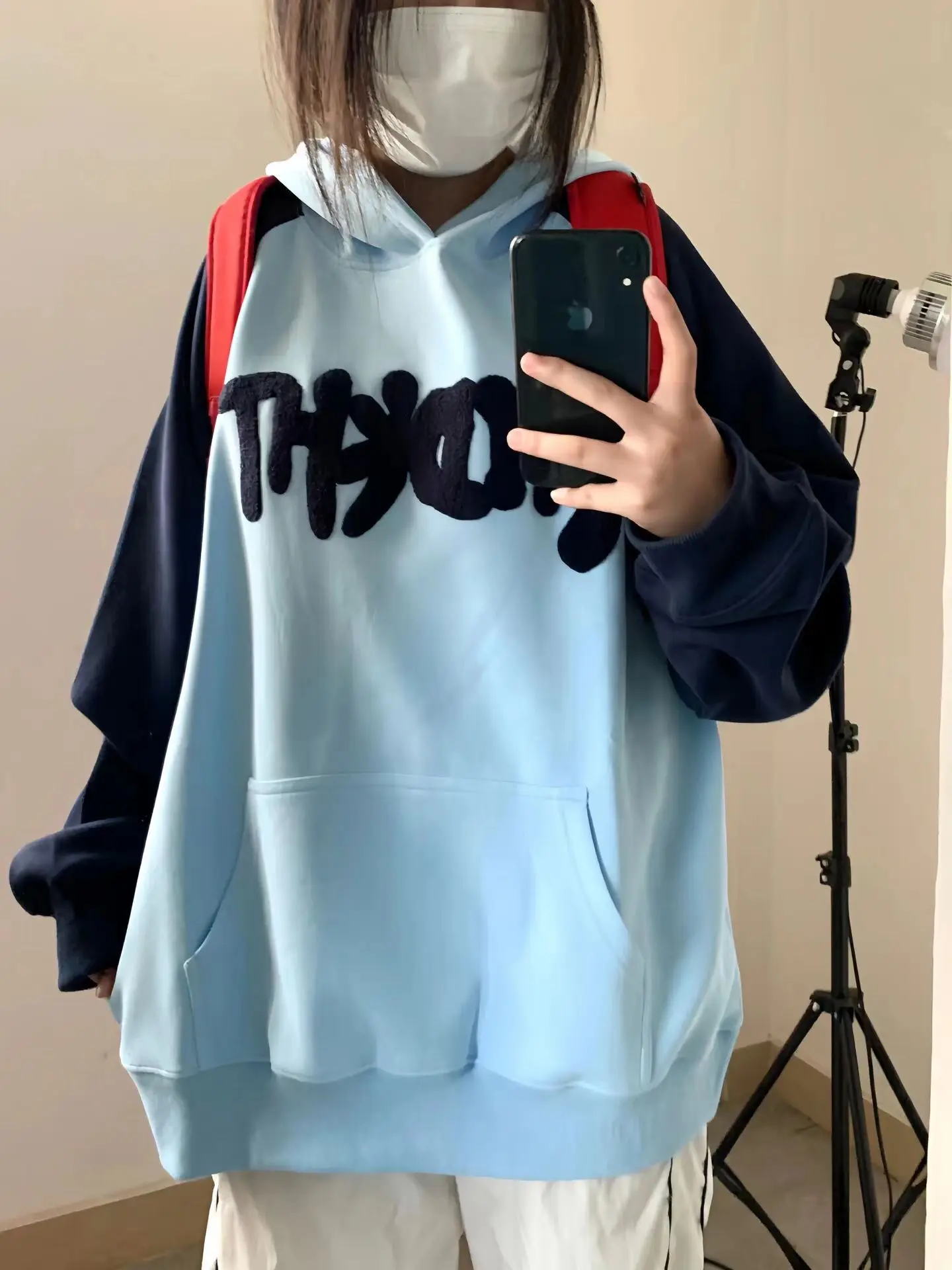 Felpa con cappuccio americana retrò da donna Primavera Autunno Allentato oulder Insertion Overhead irt Coreano Sle Pendolarismo Lungo Sve stampato