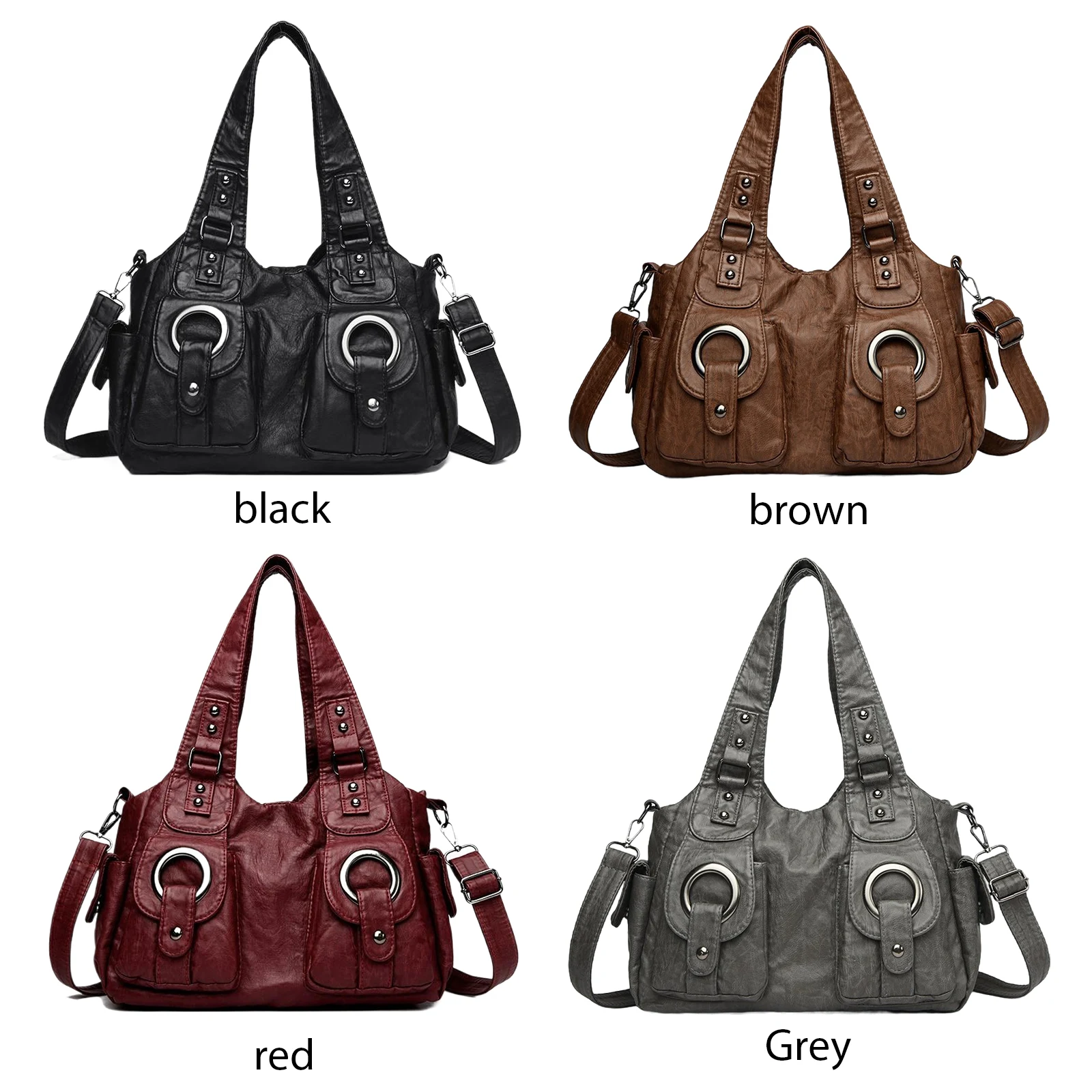 

Women Girls PU Leather Large Capacity Tote Bag with Adjustable Strap Studded Crossbody Bags for Travel Shopping Work Daily Use