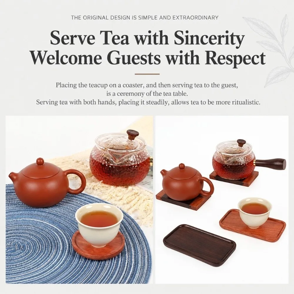 Premium Wood Tea Coaster Non Slip Smooth Surface Heat Insulation Mat Heat Resistant Tea Pad Kung Fu Tea Ceremony