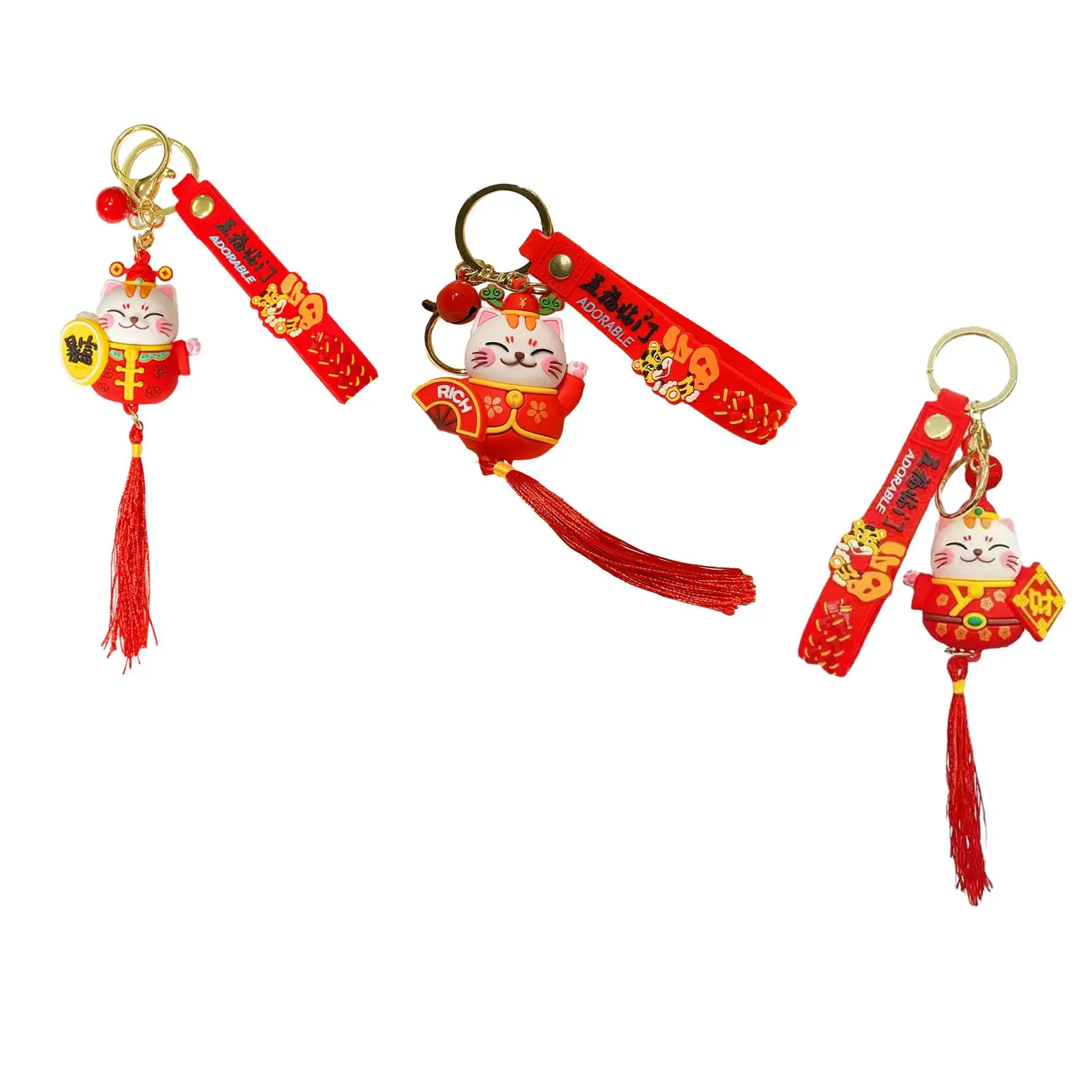 Lucky Cat Keychain PVC Fengshui Backpack Stylish Handbag Traditional Versatile Chinese Lunar New Year Decoration Keyring Party