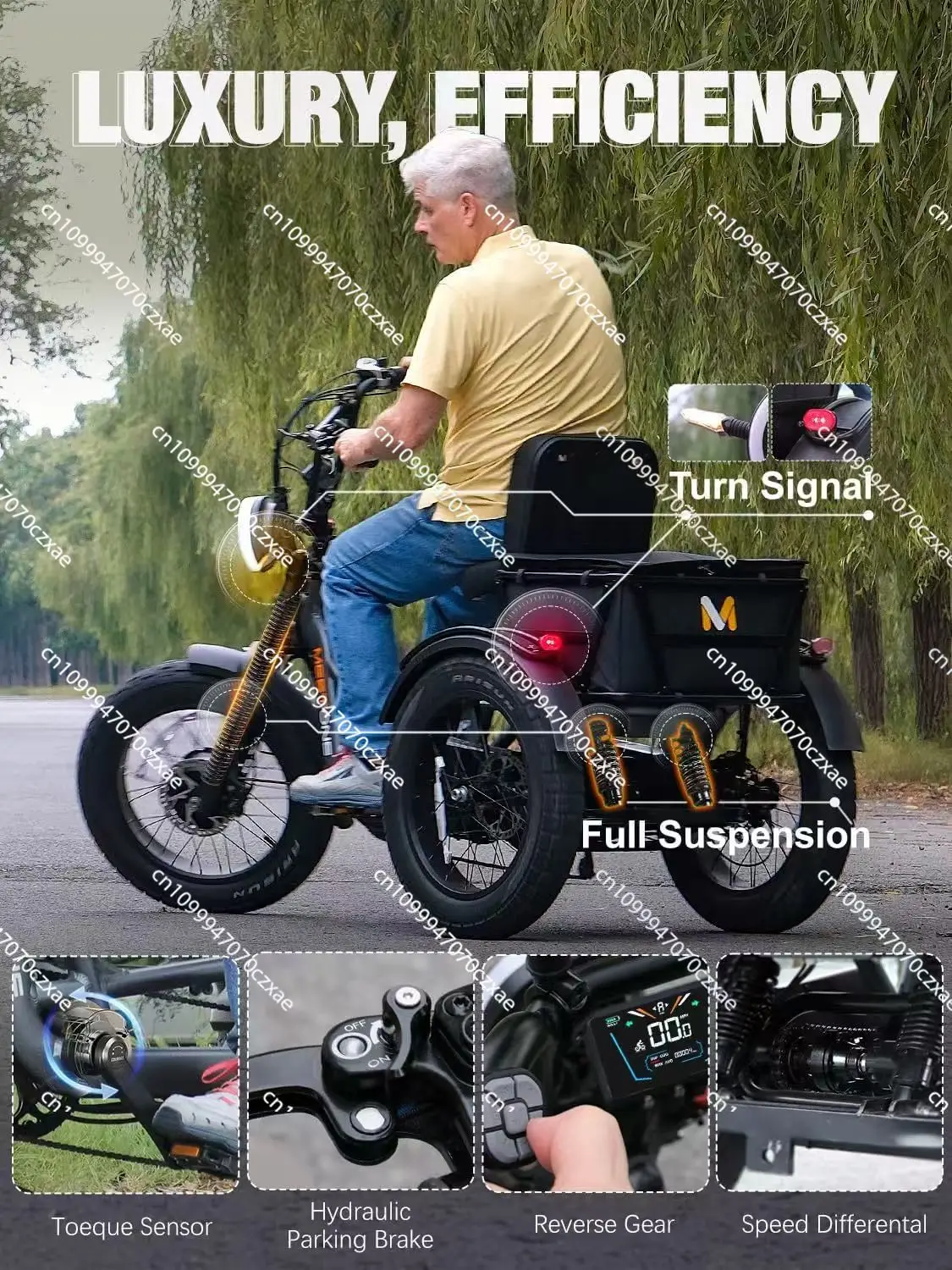 High Power Long Range Dual Motor Dual Battery 3 Wheel E Cargo Trike Adults Sand And Snow Fat Tire Electric Delivery Tricycle