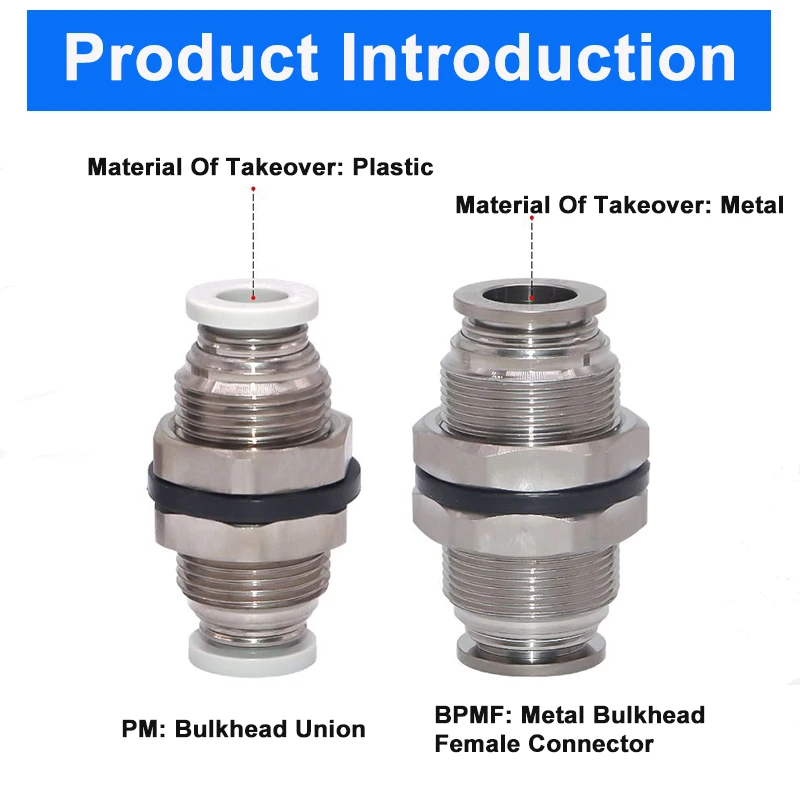 Airtac Original PM/BPM-4/6/8/10/12  Pneumatic Quick Coupling Bulkhead Union / Metal Bulkhead Female Connector