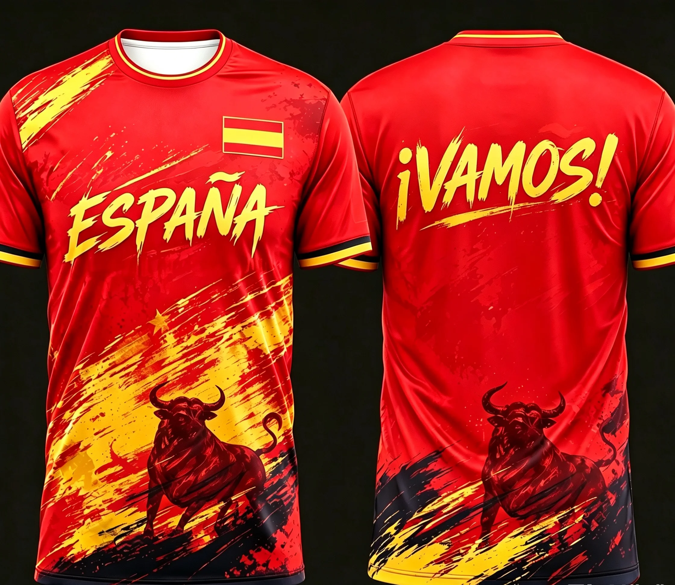 2026 Unisex España ¡Vamos! Abstract Bull Graphic Polyester Soccer Jersey Quick Dry Streetwear Football Short Sleeve Tops